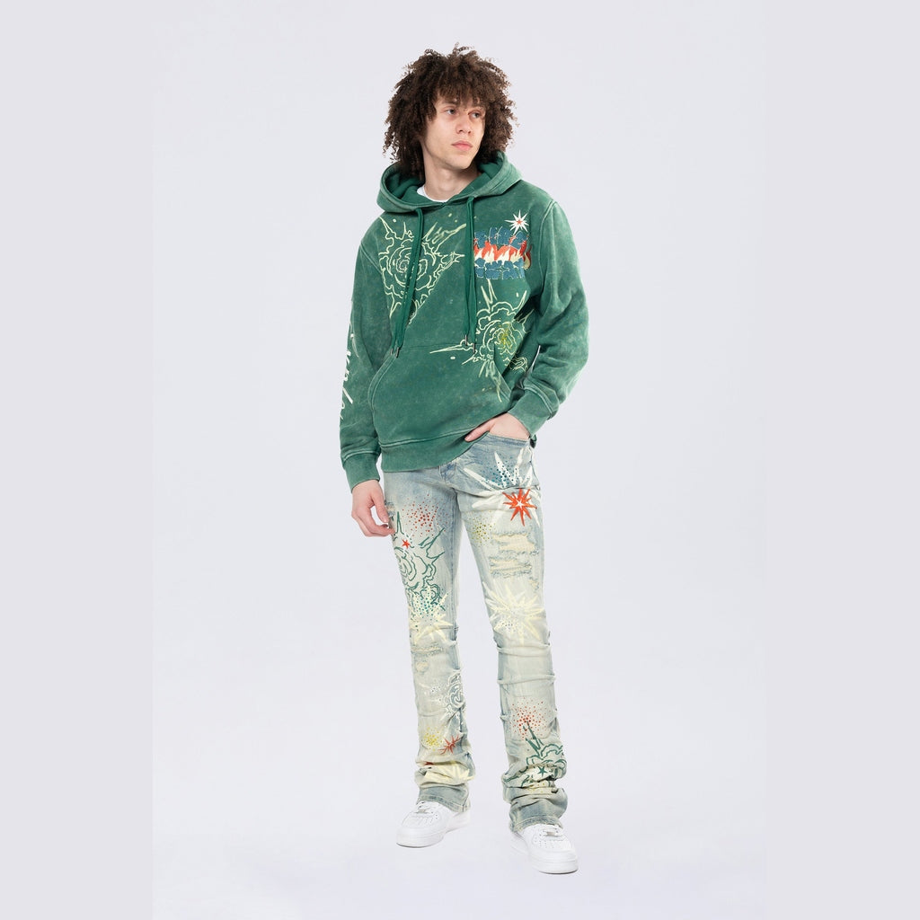 Smoke Rise Rhinestone Dystopia Hoodie - Celtic Green