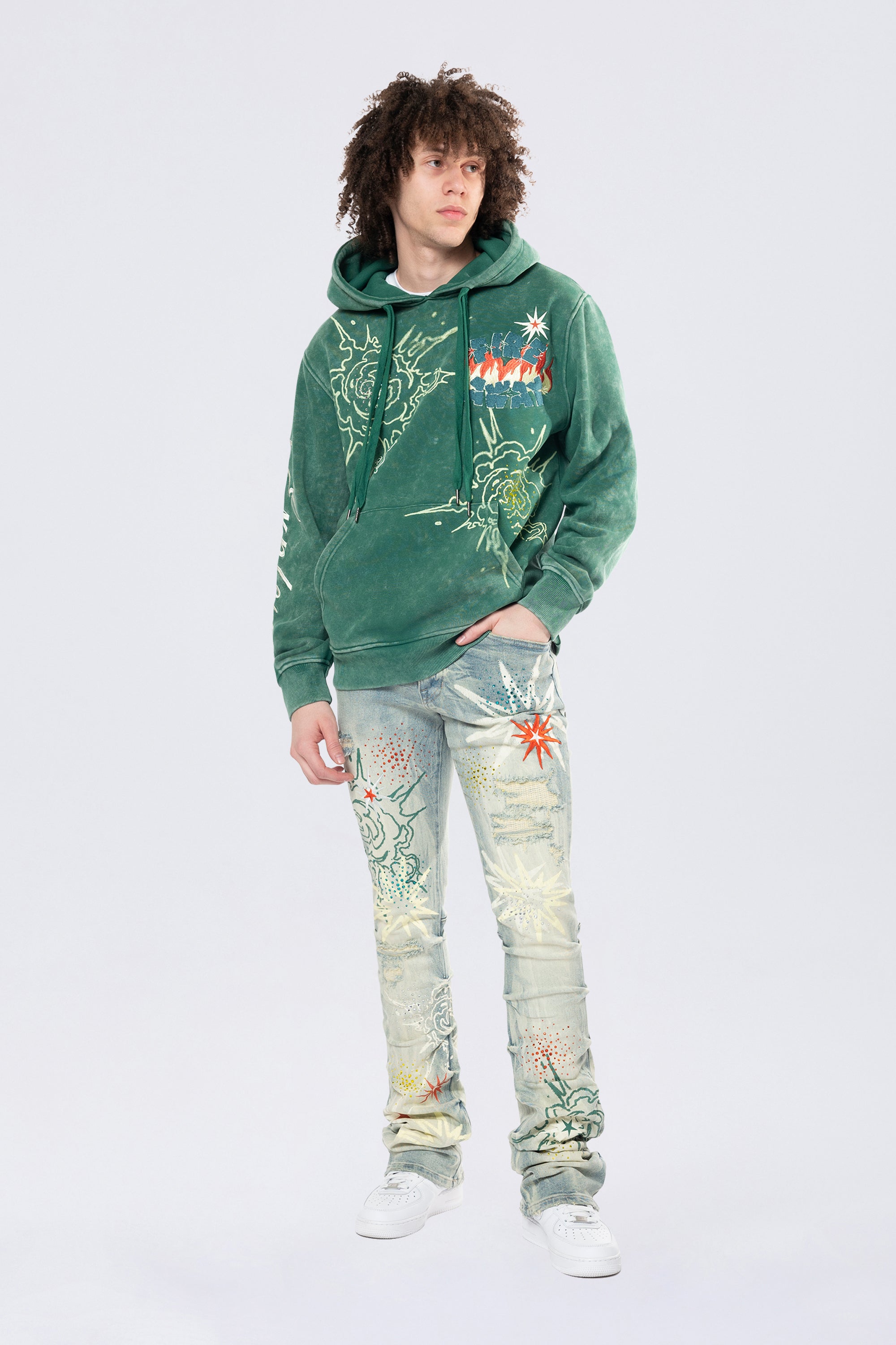 Rhinestone Dystopia Hoodie - Celtic Green