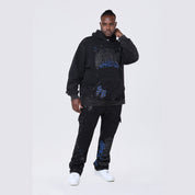 Smoke Rise Big and Tall Big and Tall - Dropped Shoulder Rhinestone Dystopia Hoodie - Black