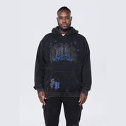 Smoke Rise Big and Tall Big and Tall - Dropped Shoulder Rhinestone Dystopia Hoodie - Black