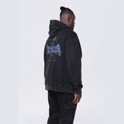 Smoke Rise Big and Tall Big and Tall - Dropped Shoulder Rhinestone Dystopia Hoodie - Black