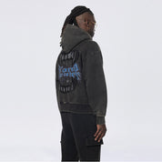 Smoke Rise Dropped Shoulder Rhinestone Dystopia Hoodie - Black