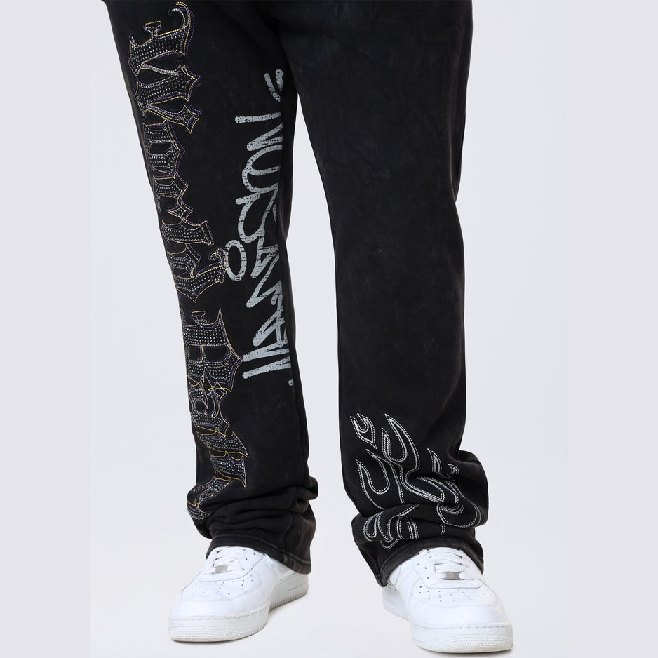 Smoke Rise Big and Tall Big and Tall - Stacked Rhinestone Dystopia Fleece Pants - Black