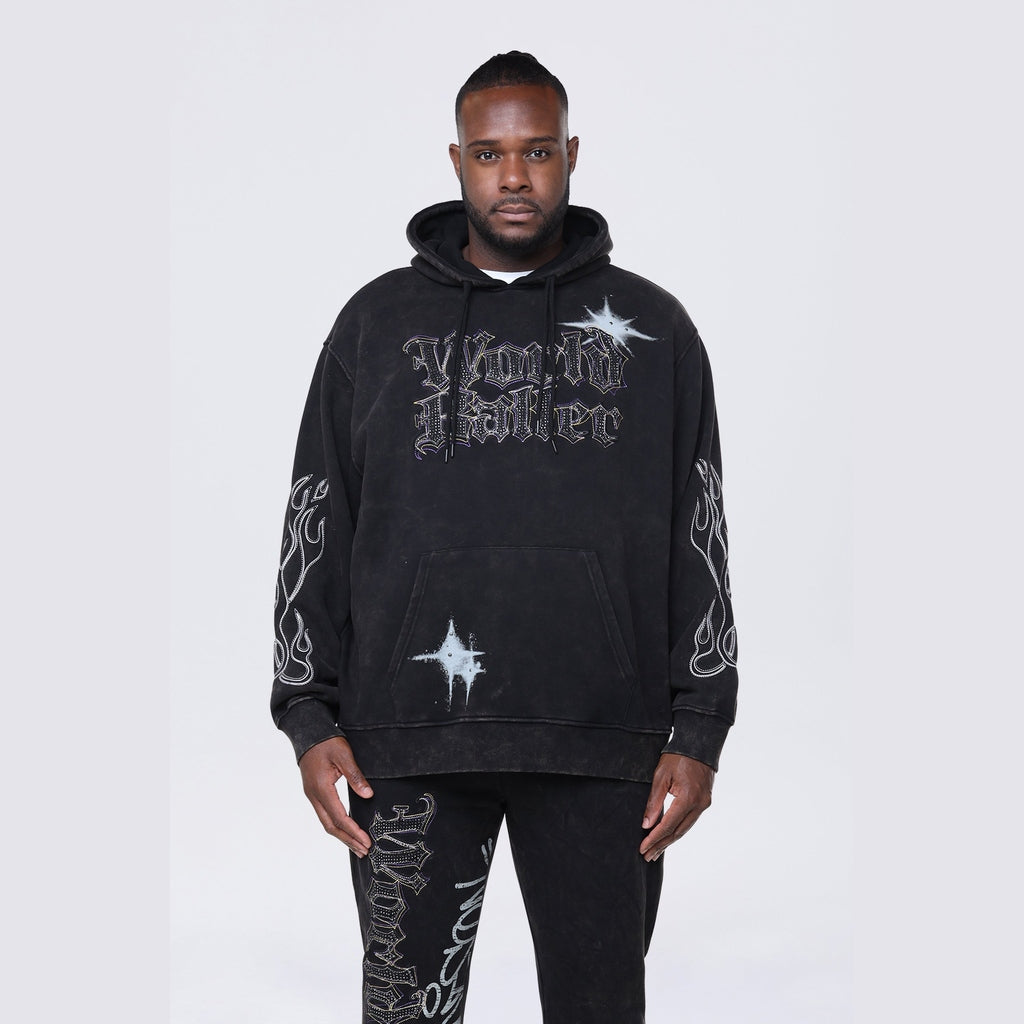 Smoke Rise Big and Tall Big and Tall - Rhinestone Dystopia Hoodie - Black