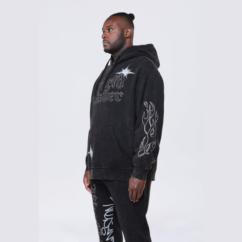 Smoke Rise Big and Tall Big and Tall - Rhinestone Dystopia Hoodie - Black