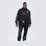 Smoke Rise Big and Tall Big and Tall - Stacked Rhinestone Dystopia Fleece Pants - Black