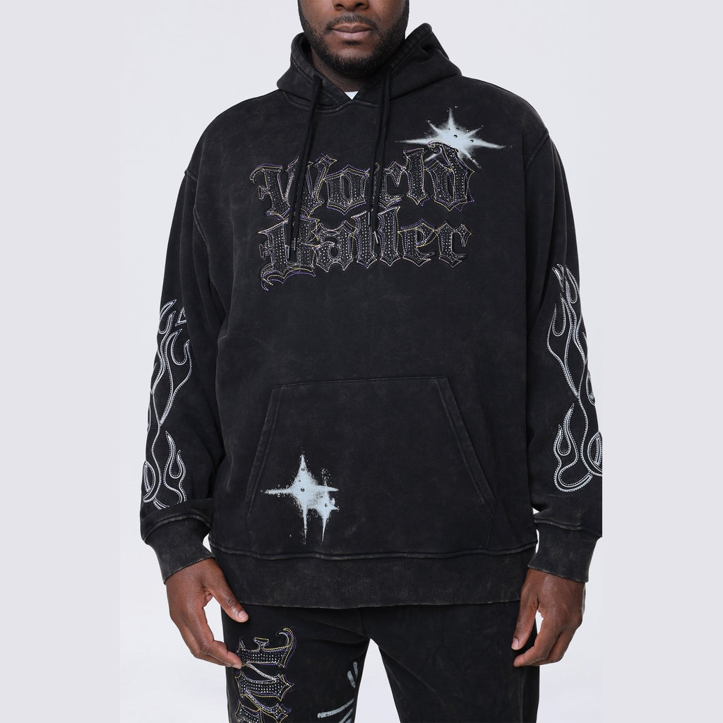 Smoke Rise Big and Tall Big and Tall - Rhinestone Dystopia Hoodie - Black