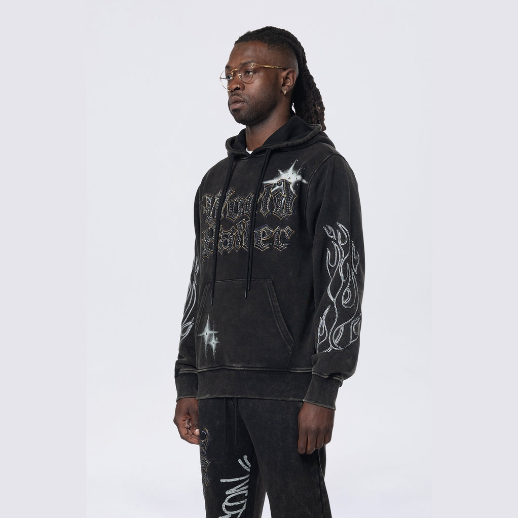 Smoke Rise Rhinestone Dystopia Hoodie - Black
