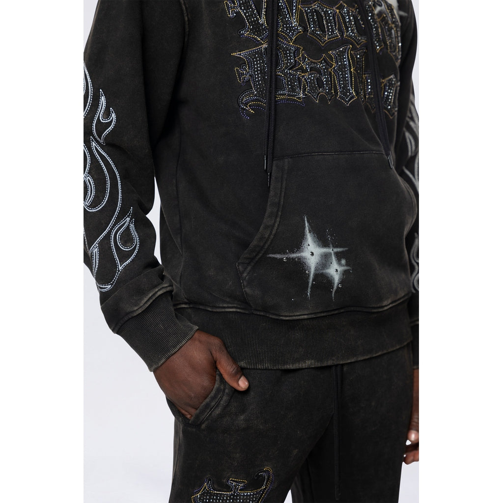 Smoke Rise Rhinestone Dystopia Hoodie - Black