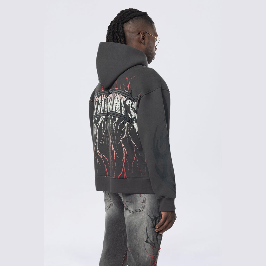 Smoke Rise Dropped Shoulder 2-Fer Dystopian Hoodie - Graphite