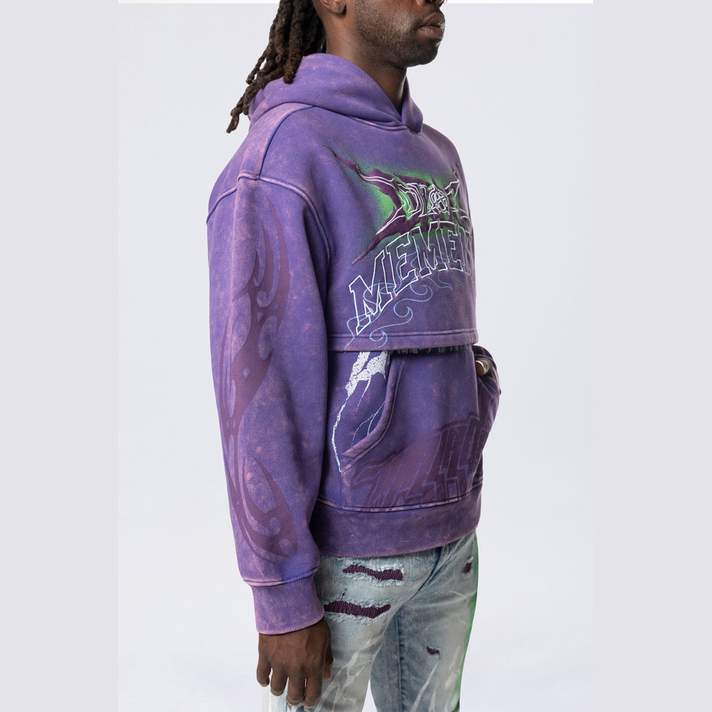 Smoke Rise Dropped Shoulder 2-Fer Dystopian Hoodie - Prism Violet