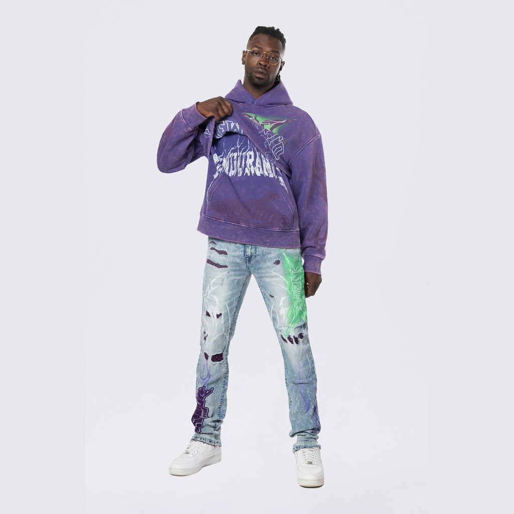 Smoke Rise Dropped Shoulder 2-Fer Dystopian Hoodie - Prism Violet