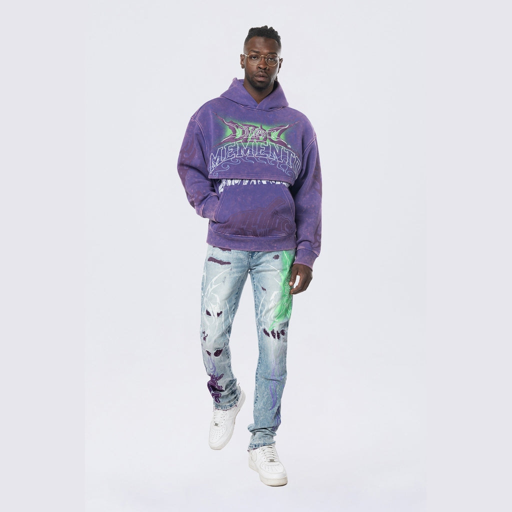 Smoke Rise Dropped Shoulder 2-Fer Dystopian Hoodie - Prism Violet