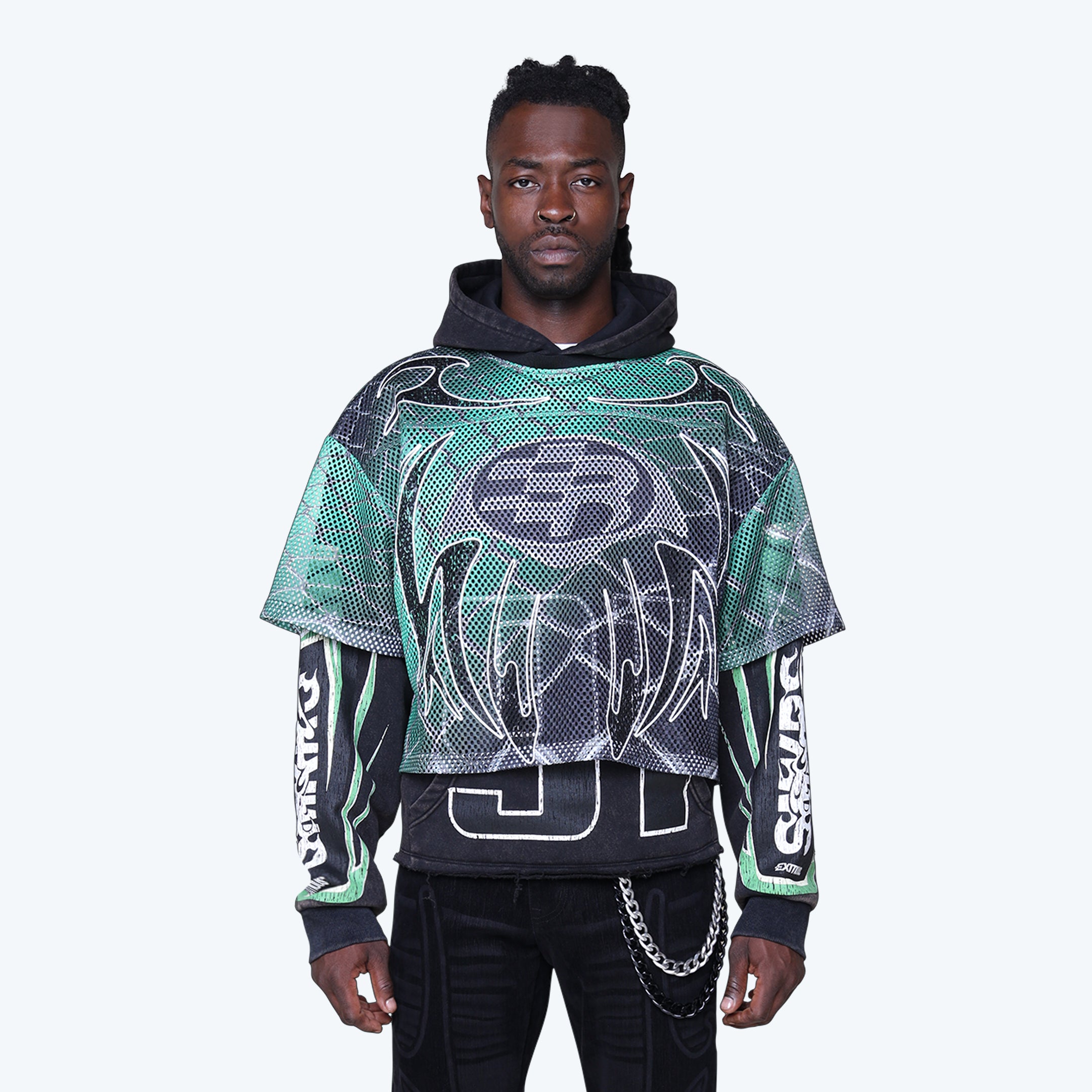 Oversized Field Fleece 2-Fer Hoodie - Black