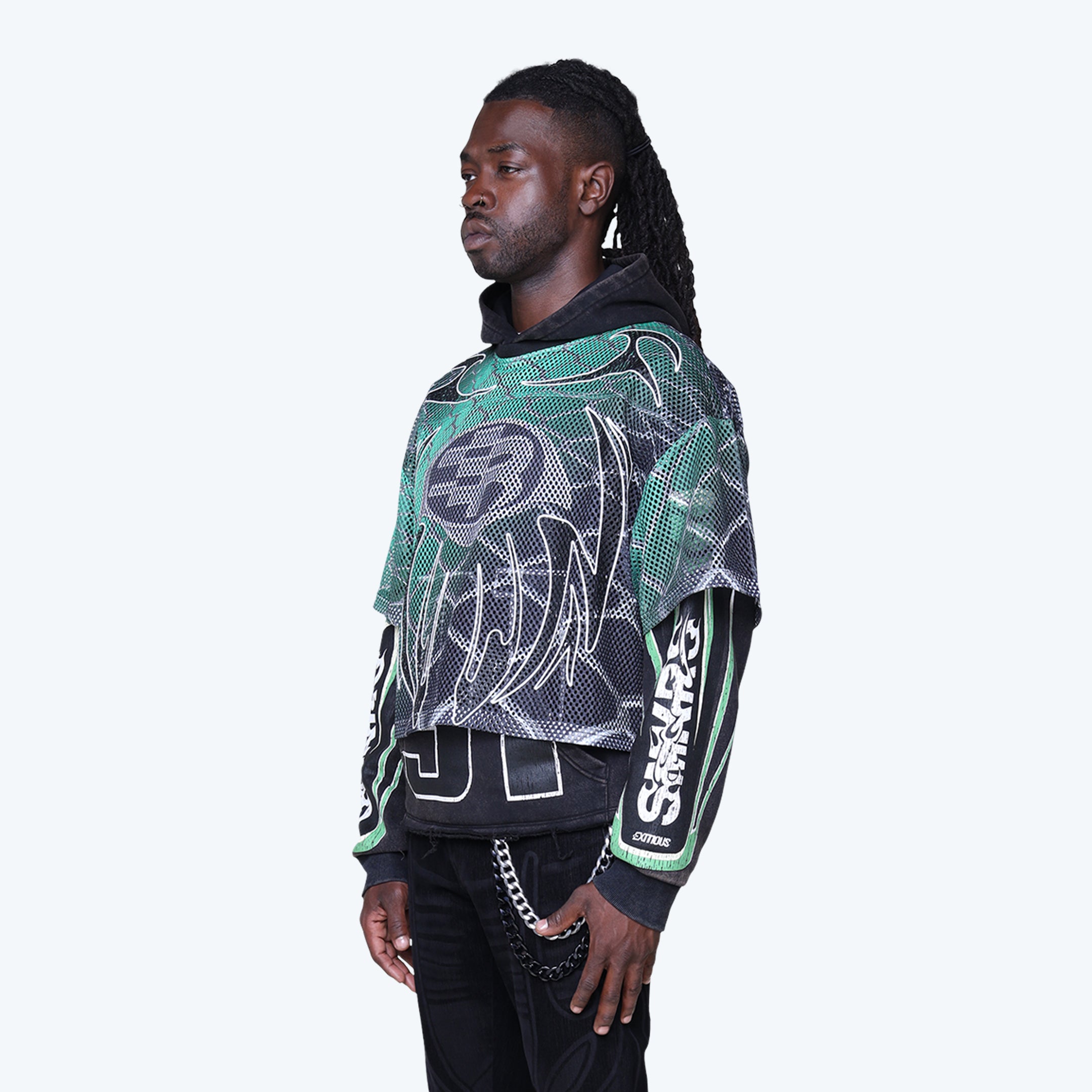 Oversized Field Fleece 2-Fer Hoodie - Black