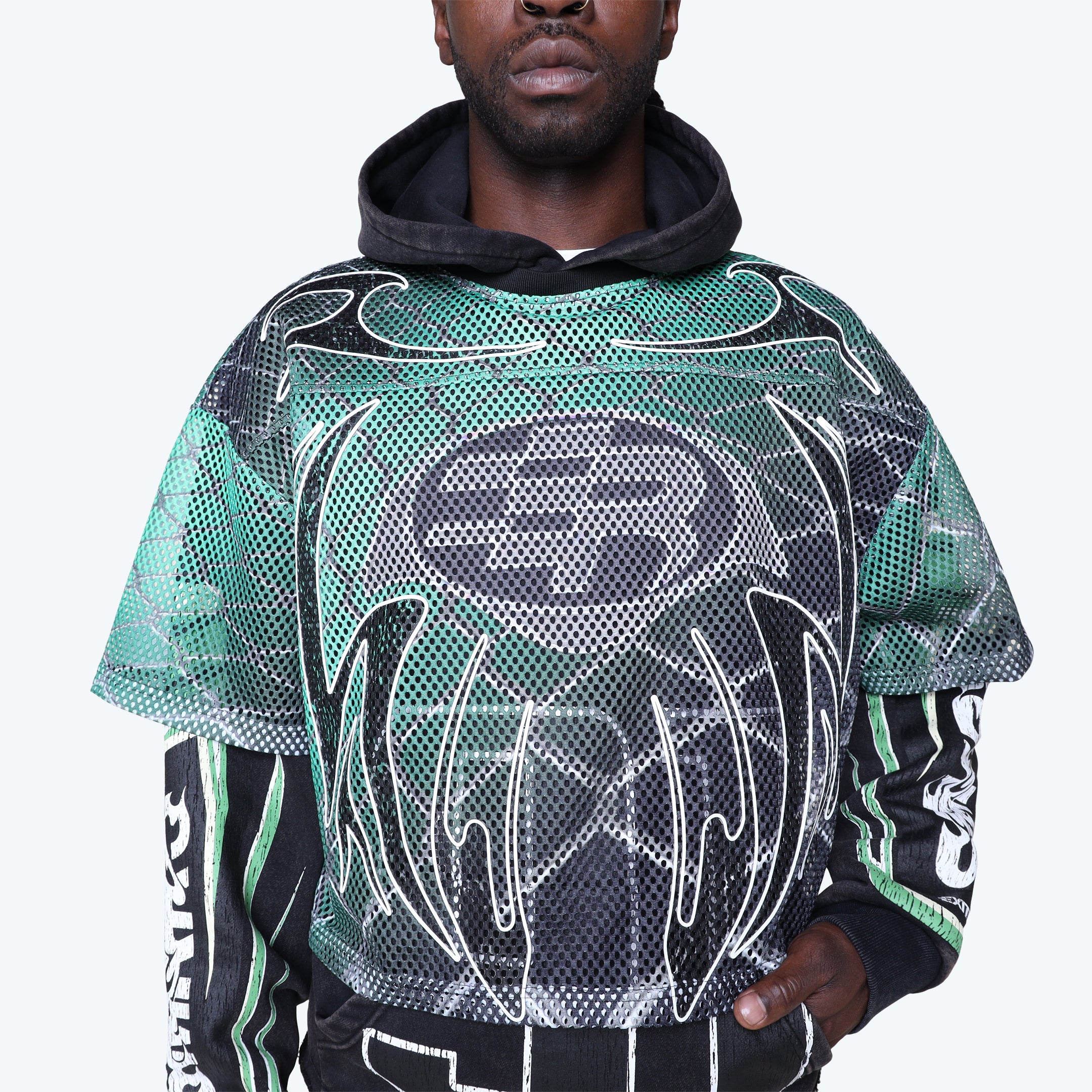 Oversized Field Fleece 2-Fer Hoodie - Black