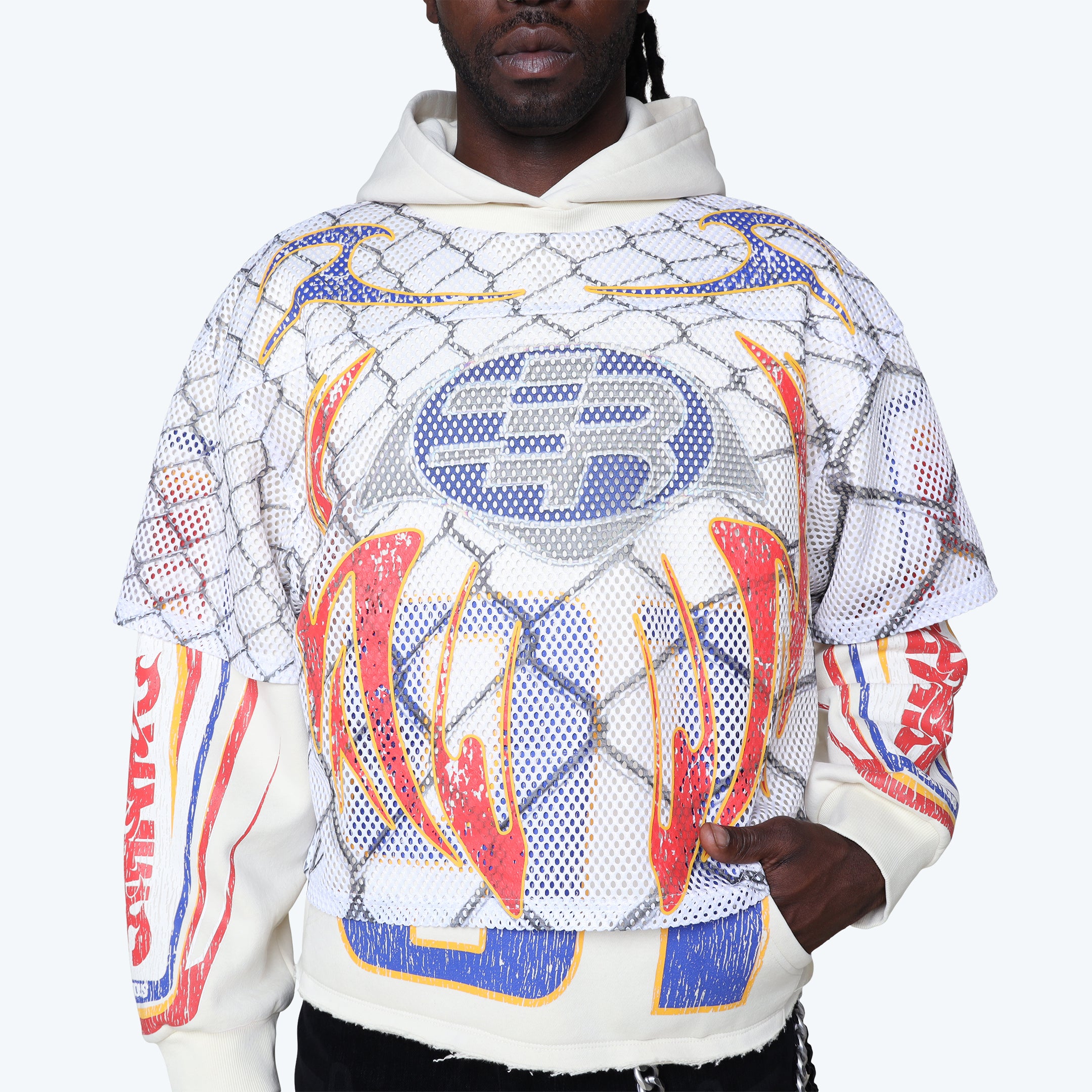 Oversized Field Fleece 2-Fer Hoodie - Ecru