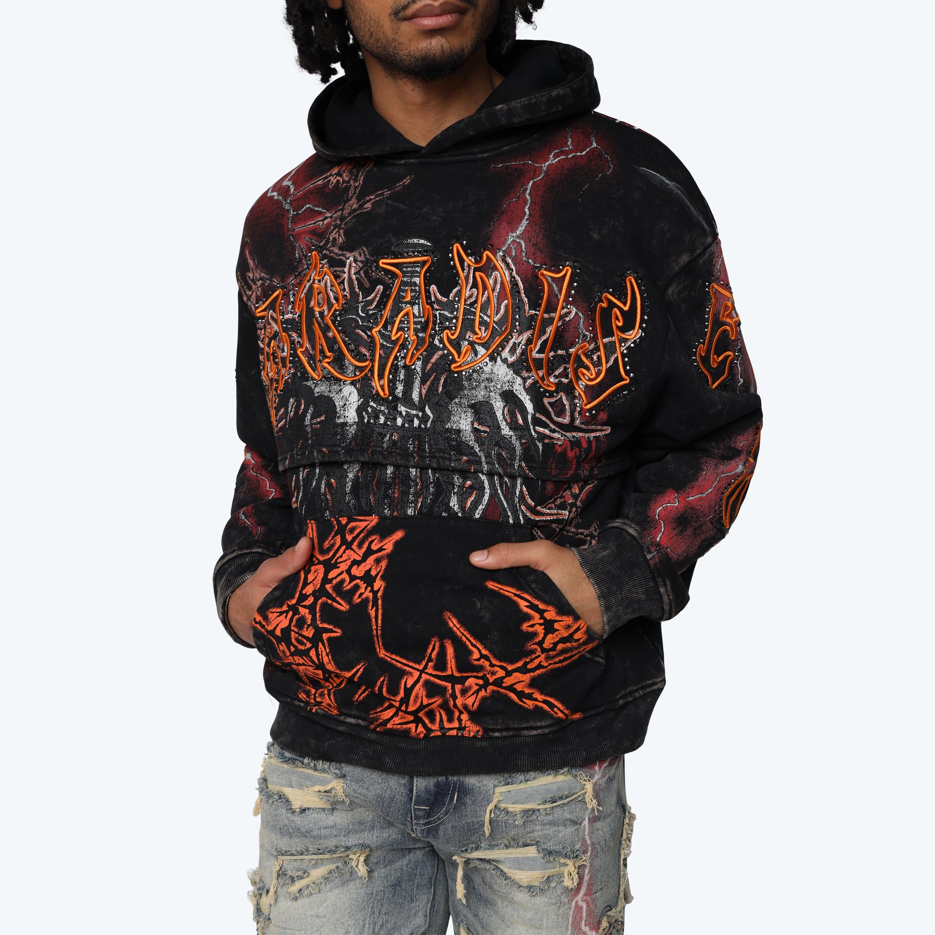 Oversized Paradise Fleece 2-Fer Hoodie - Black - Smoke Rise NY