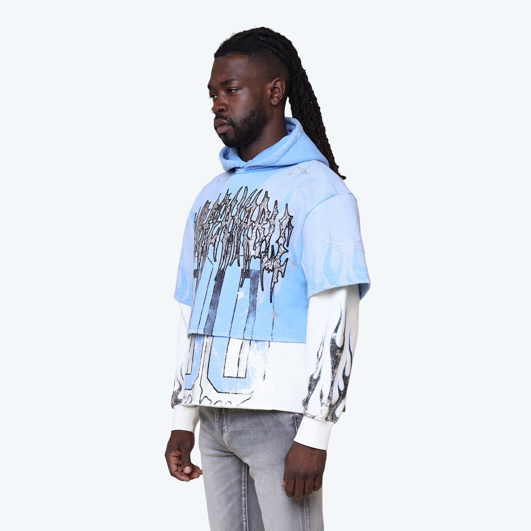 Oversized Unbreakable 2-Fer Hoodie - Carolina Blue