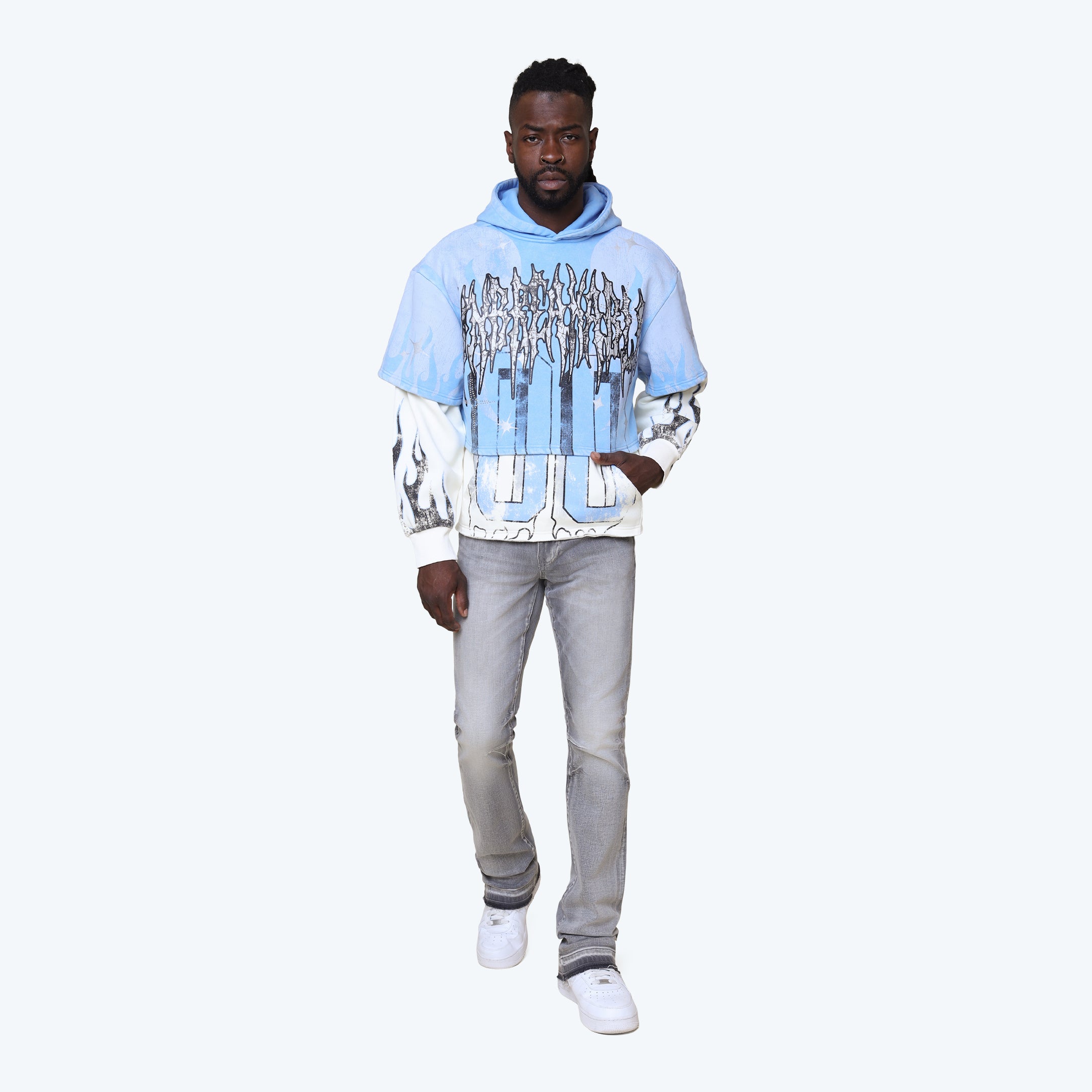 Oversized Unbreakable 2-Fer Hoodie - Carolina Blue