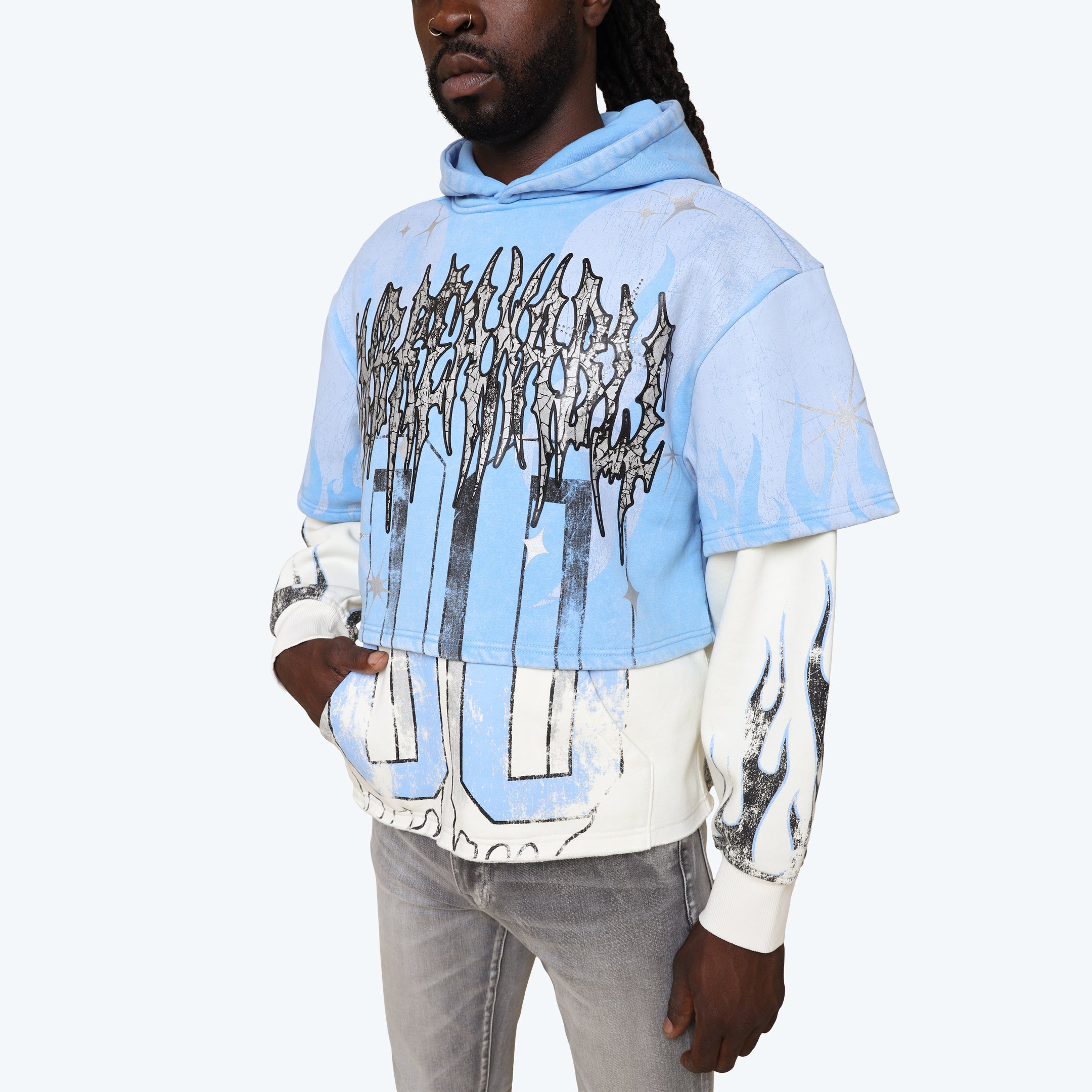 Oversized Unbreakable 2-Fer Hoodie - Carolina Blue