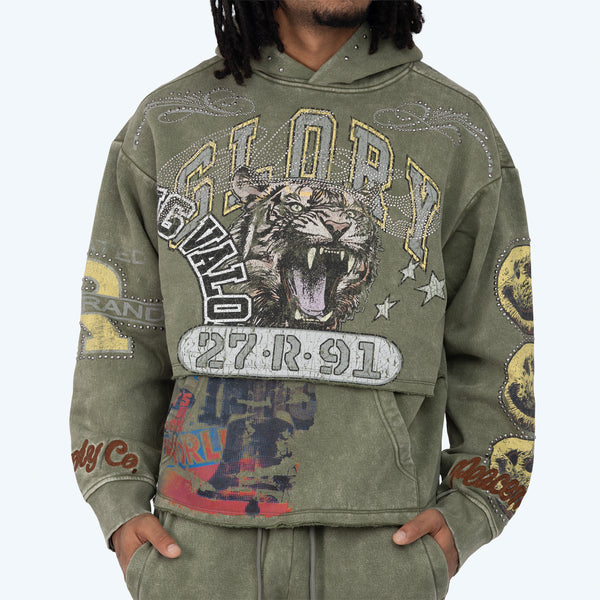 Oversized Glory 2-Fer Hoodie - Vintage Army
