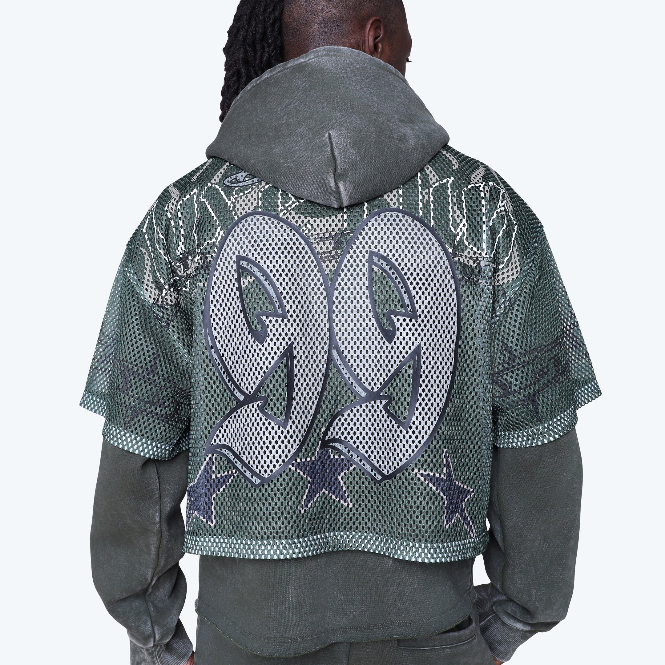 Oversized Luxe Club Mesh 2-Fer Hoodie - Moss