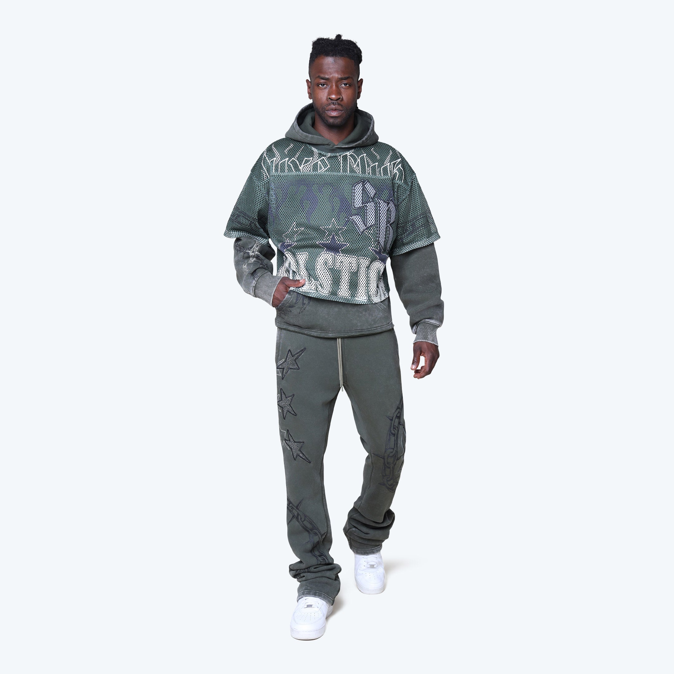 Oversized Luxe Club Mesh 2-Fer Hoodie - Moss