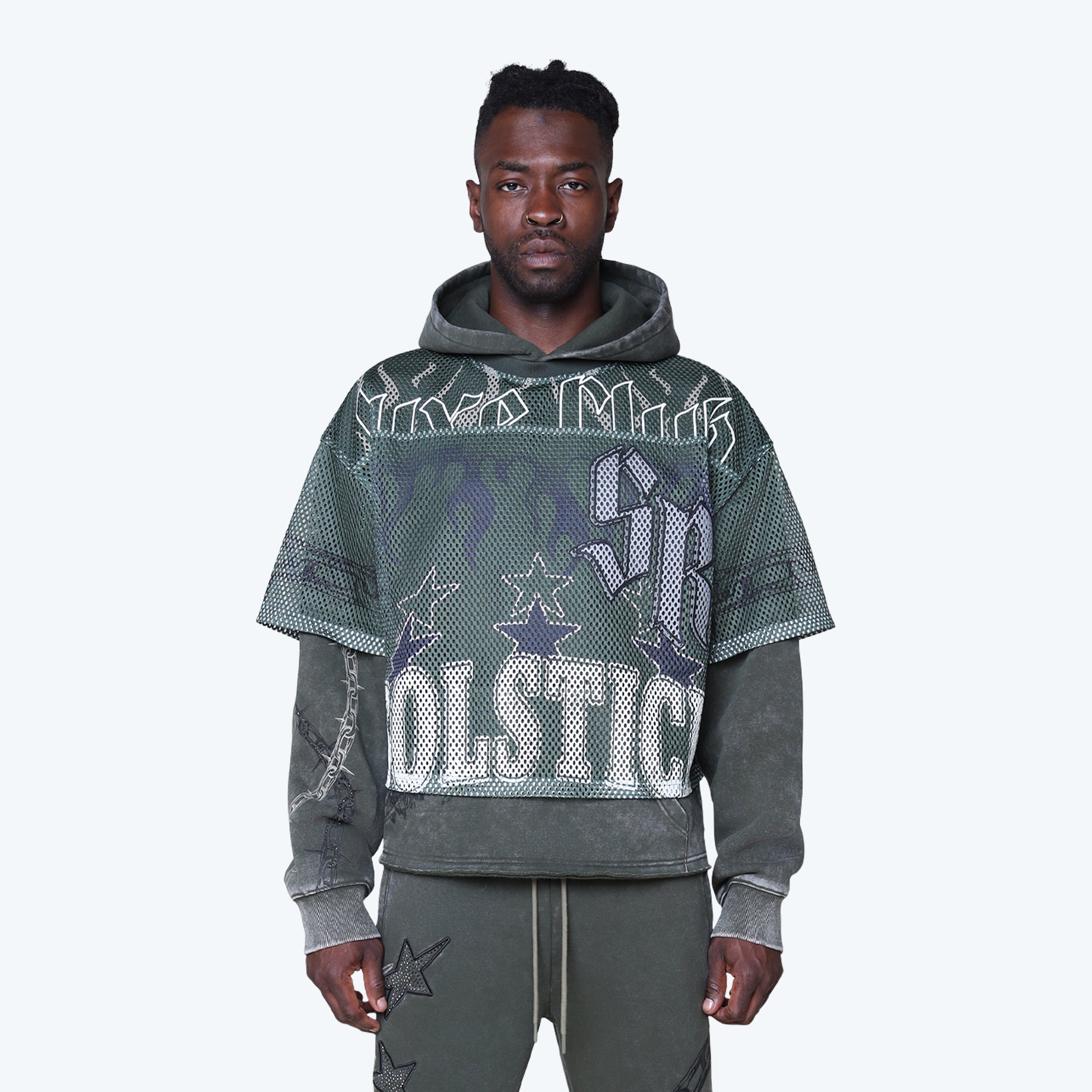 Oversized Luxe Club Mesh 2-Fer Hoodie - Moss