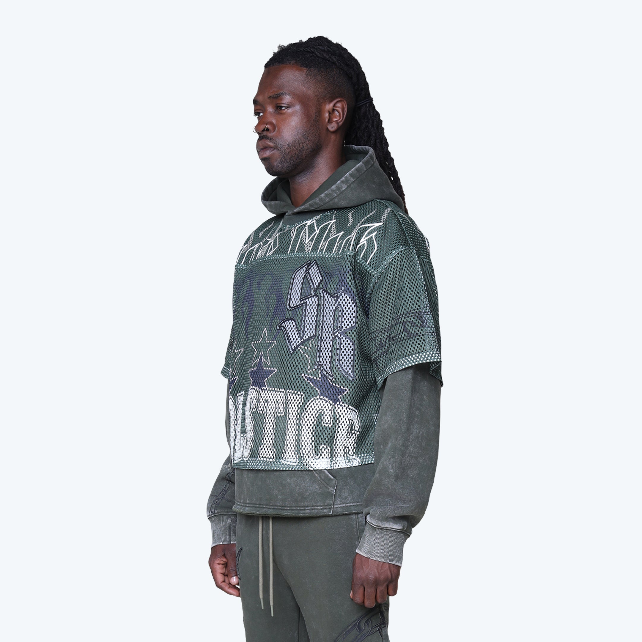 Oversized Luxe Club Mesh 2-Fer Hoodie - Moss
