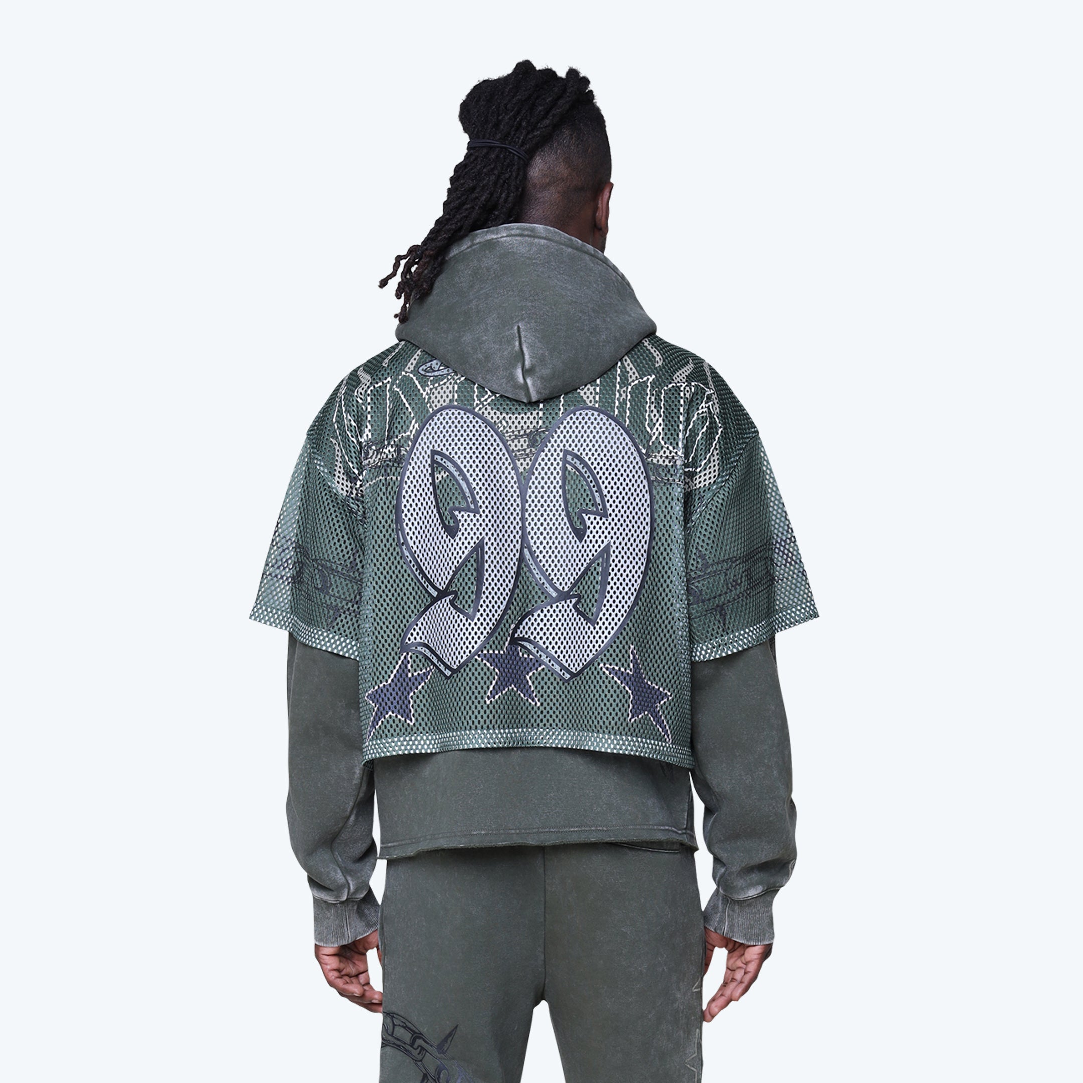 Oversized Luxe Club Mesh 2-Fer Hoodie - Moss