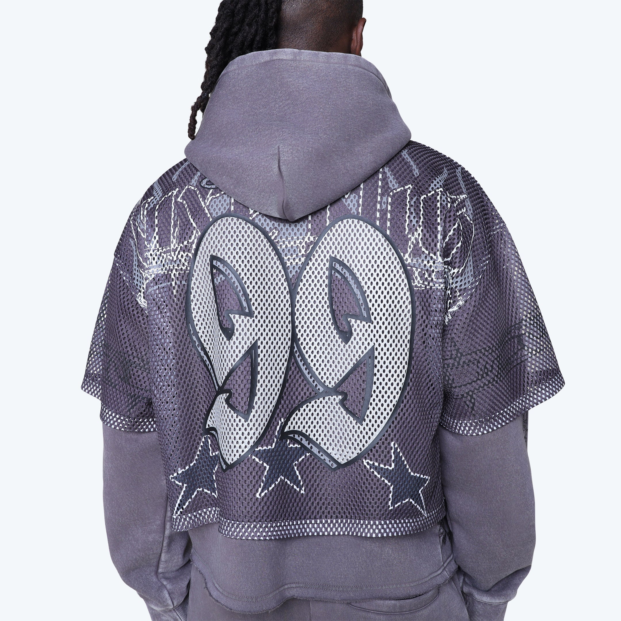 Oversized Luxe Club Mesh 2-Fer Hoodie - Talon