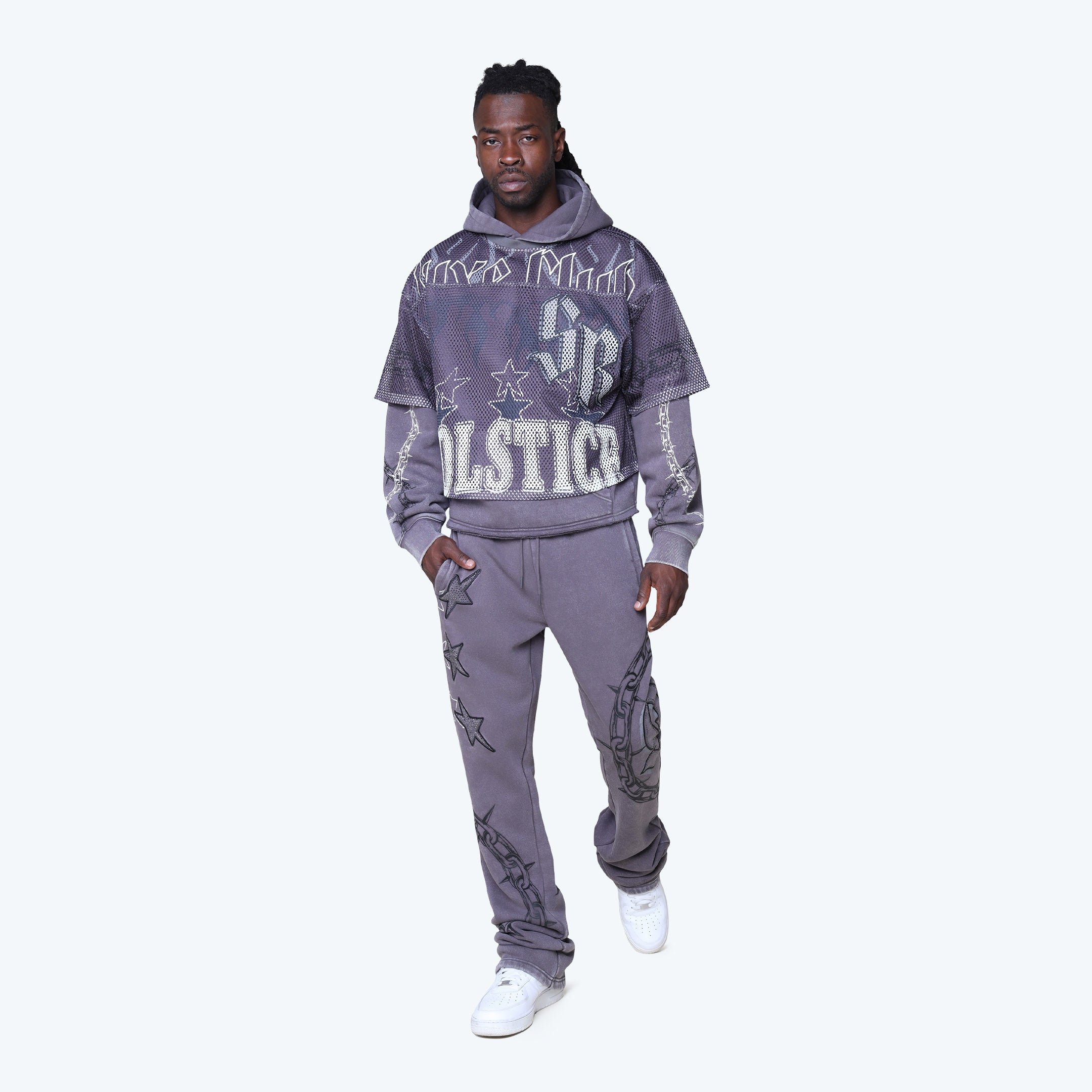 Oversized Luxe Club Mesh 2-Fer Hoodie - Talon