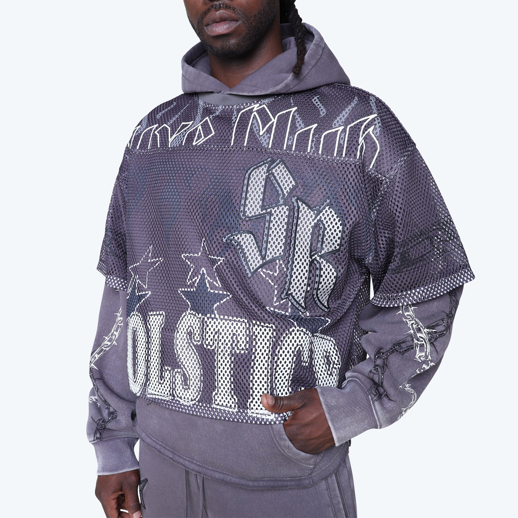 Oversized Luxe Club Mesh 2-Fer Hoodie - Talon