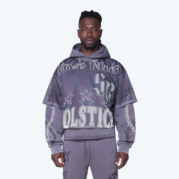Oversized Luxe Club Mesh 2-Fer Hoodie - Talon