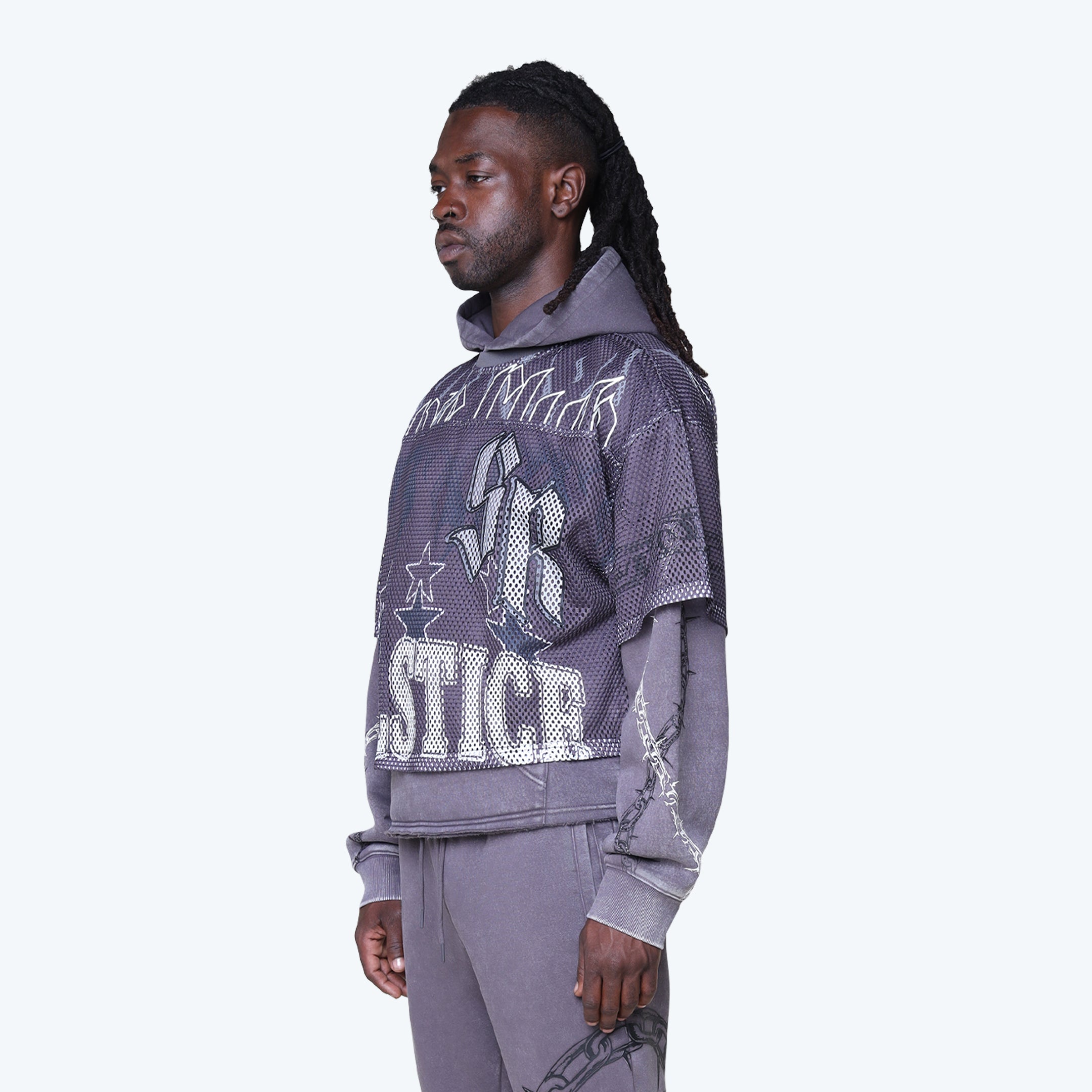 Oversized Luxe Club Mesh 2-Fer Hoodie - Talon