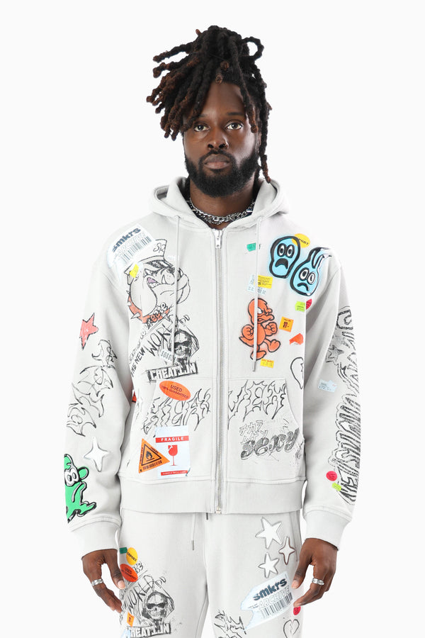 Doodle Fleece Full Zip Hoodie - Microchip