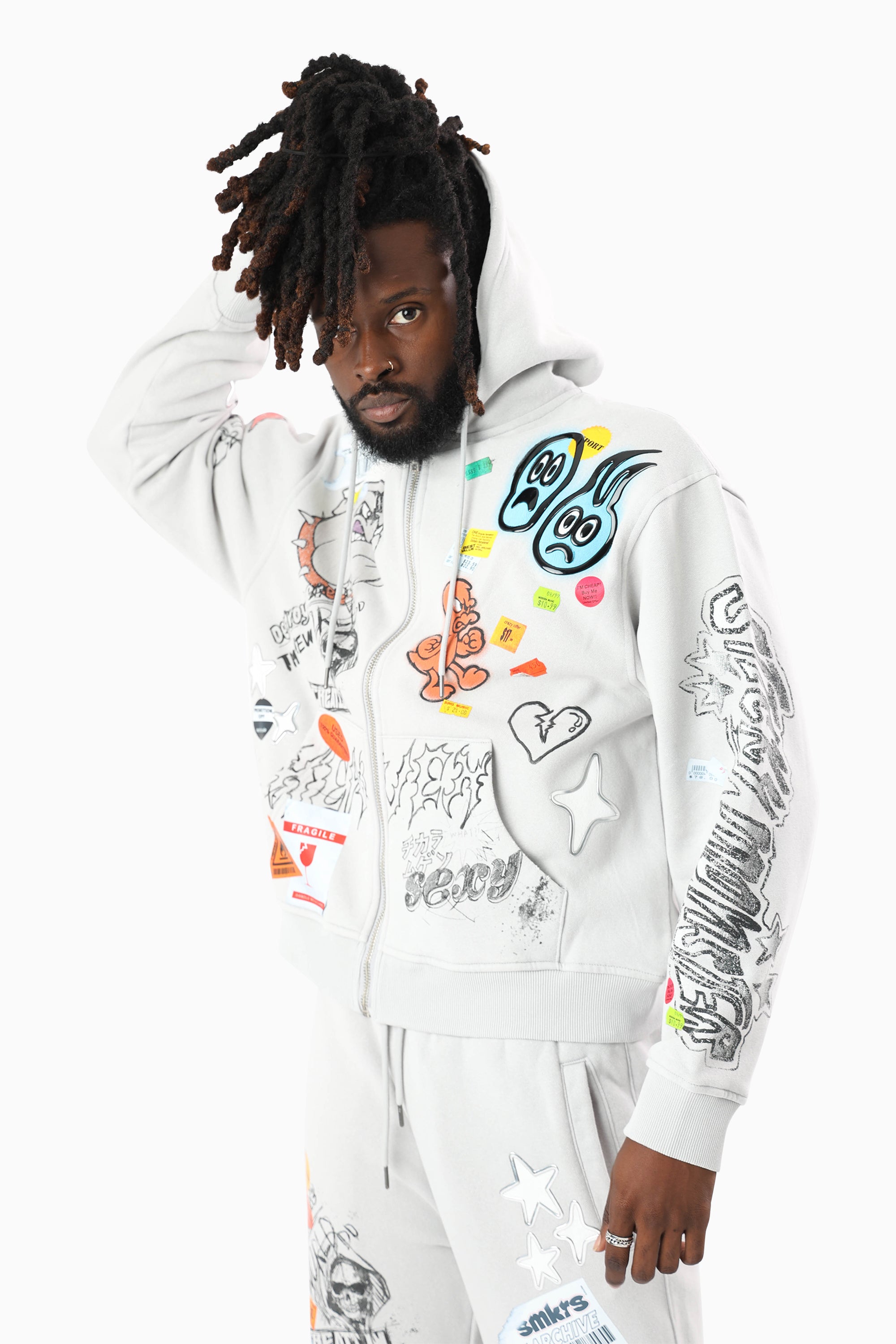 Doodle Fleece Full Zip Hoodie - Microchip