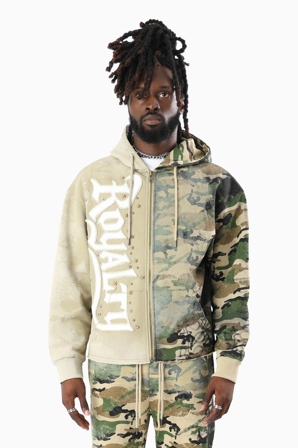 Royalty Colorblock Full Zip Hoodie - Wood Camo