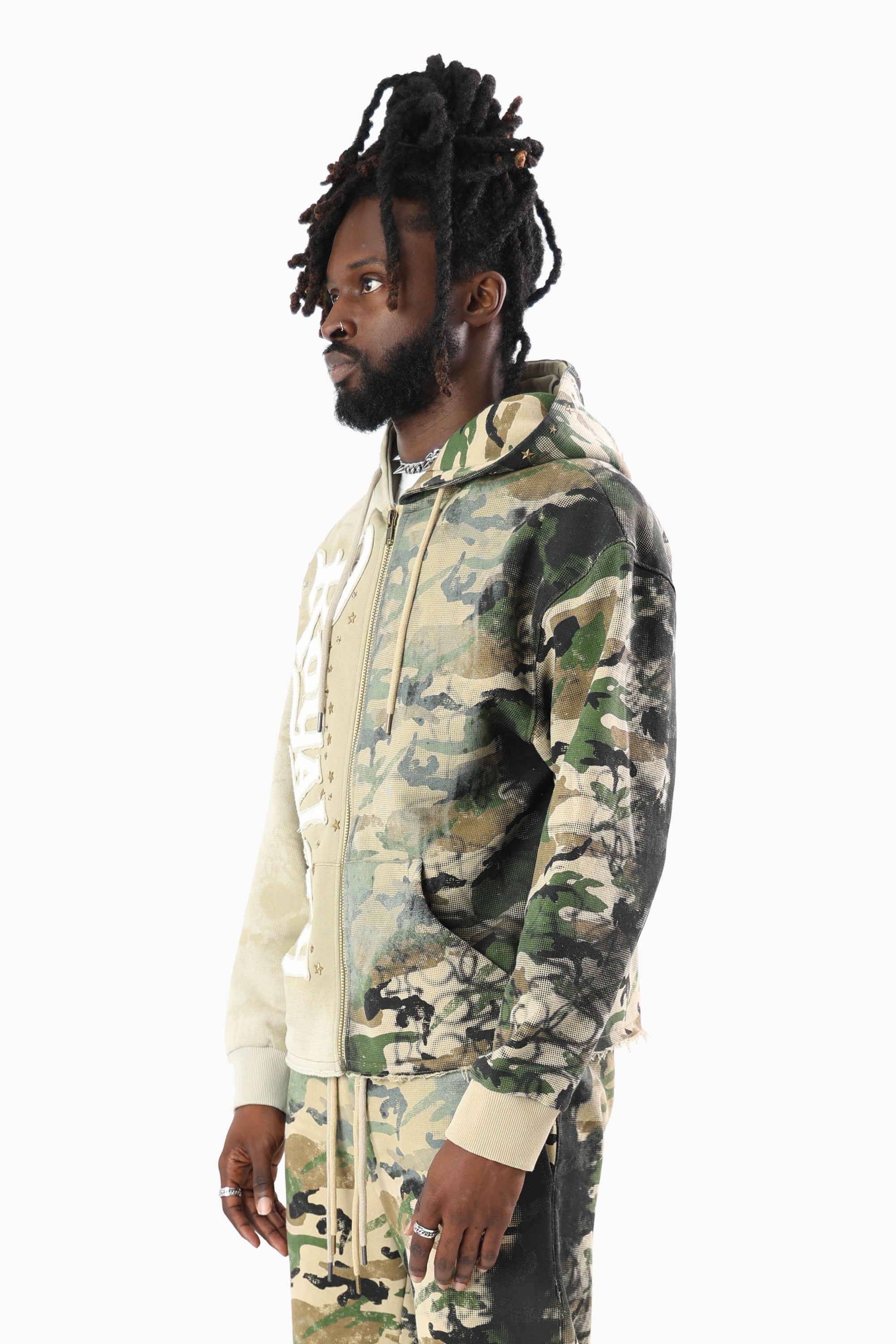 Royalty Colorblock Full Zip Hoodie - Wood Camo