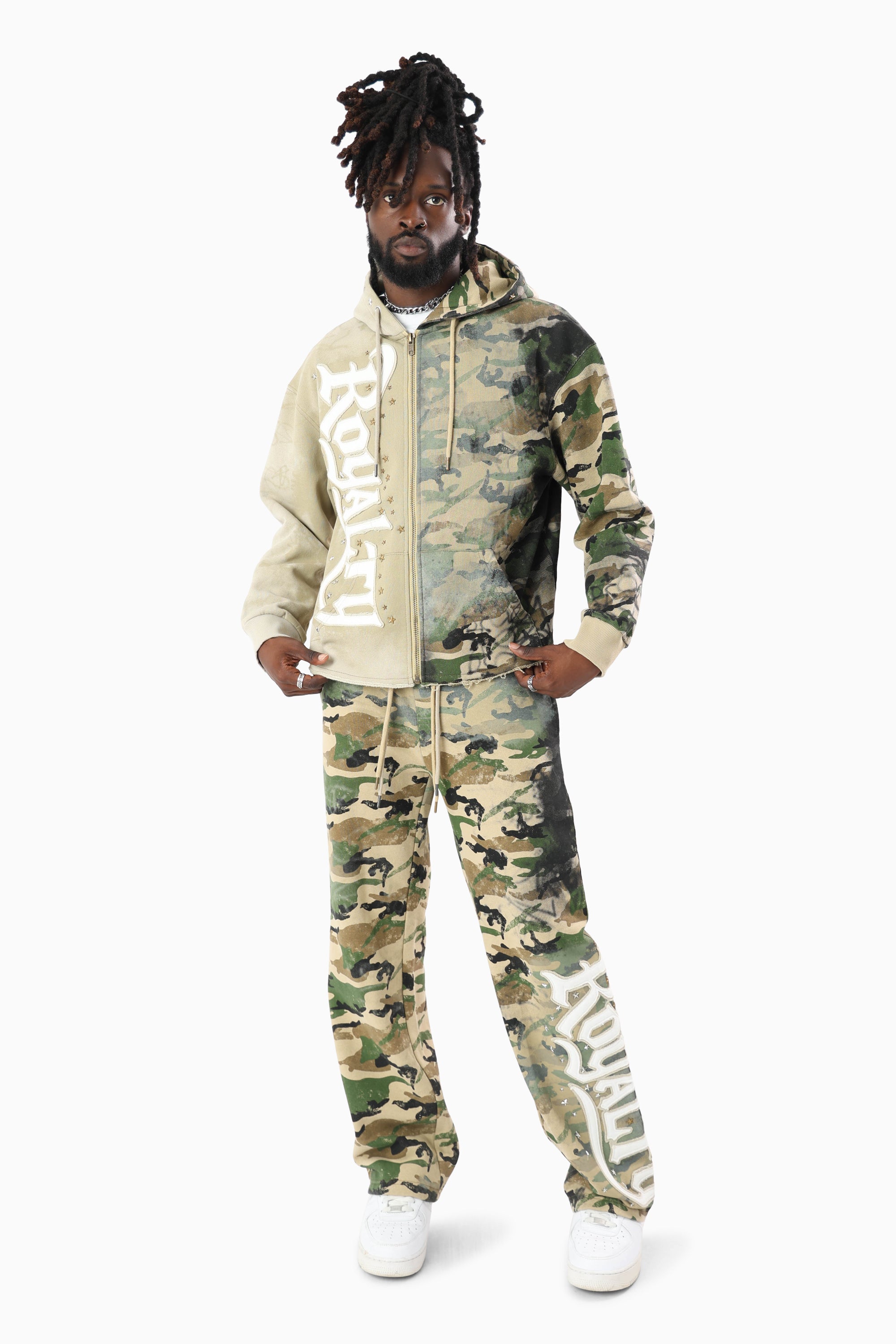 Royalty Colorblock Full Zip Hoodie - Wood Camo