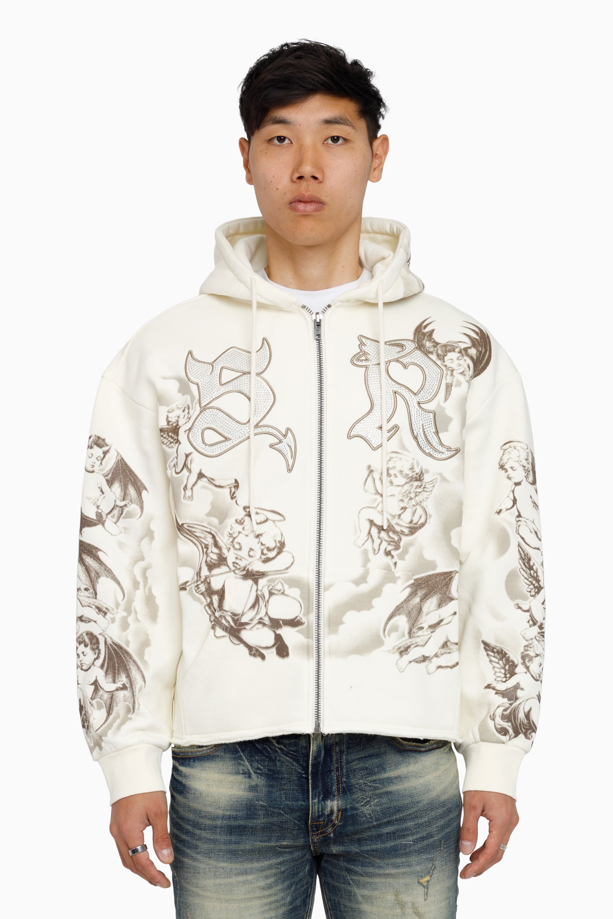 Trouble In Peace Zip Hoodie - Ecru