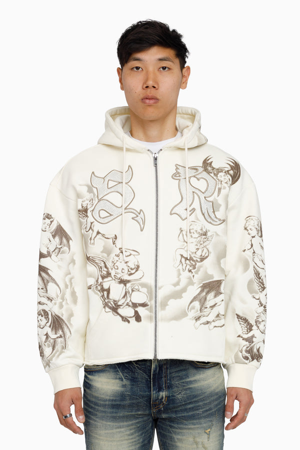 Trouble In Peace Zip Hoodie - Ecru