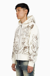 Trouble In Peace Zip Hoodie - Ecru