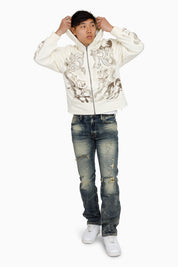 Trouble In Peace Zip Hoodie - Ecru