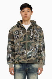 Trouble In Peace Zip Hoodie - Strata Camo