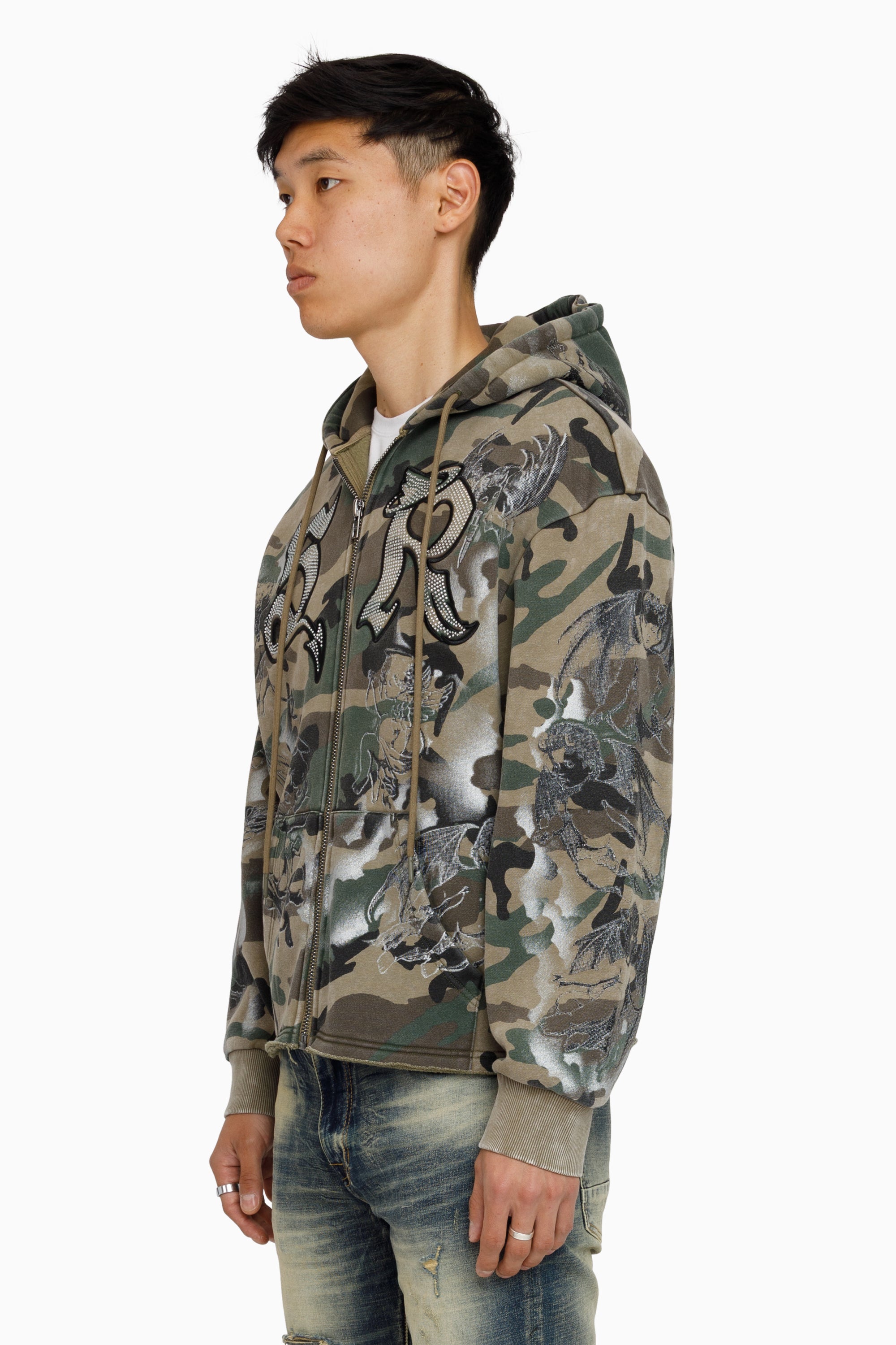Trouble In Peace Zip Hoodie - Strata Camo