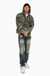 Trouble In Peace Zip Hoodie - Strata Camo