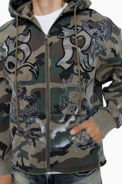 Trouble In Peace Zip Hoodie - Strata Camo