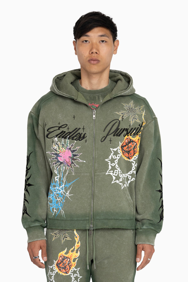 Endless Pursuit Studded Hoodie - Vintage Army